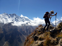 Megan with Ponggen Dokpu (5930 m) behind