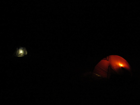 David and Clayton's tent at night